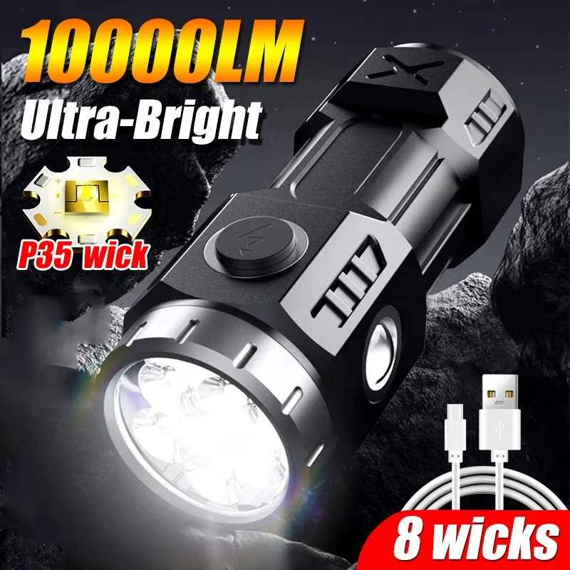 Nové ultra svetlé baterky 4/6/8*P35 LED Mini Super Bright Torch USB Nabíjateľné vodotesné svetlo s pohotovostnou lampou magnet