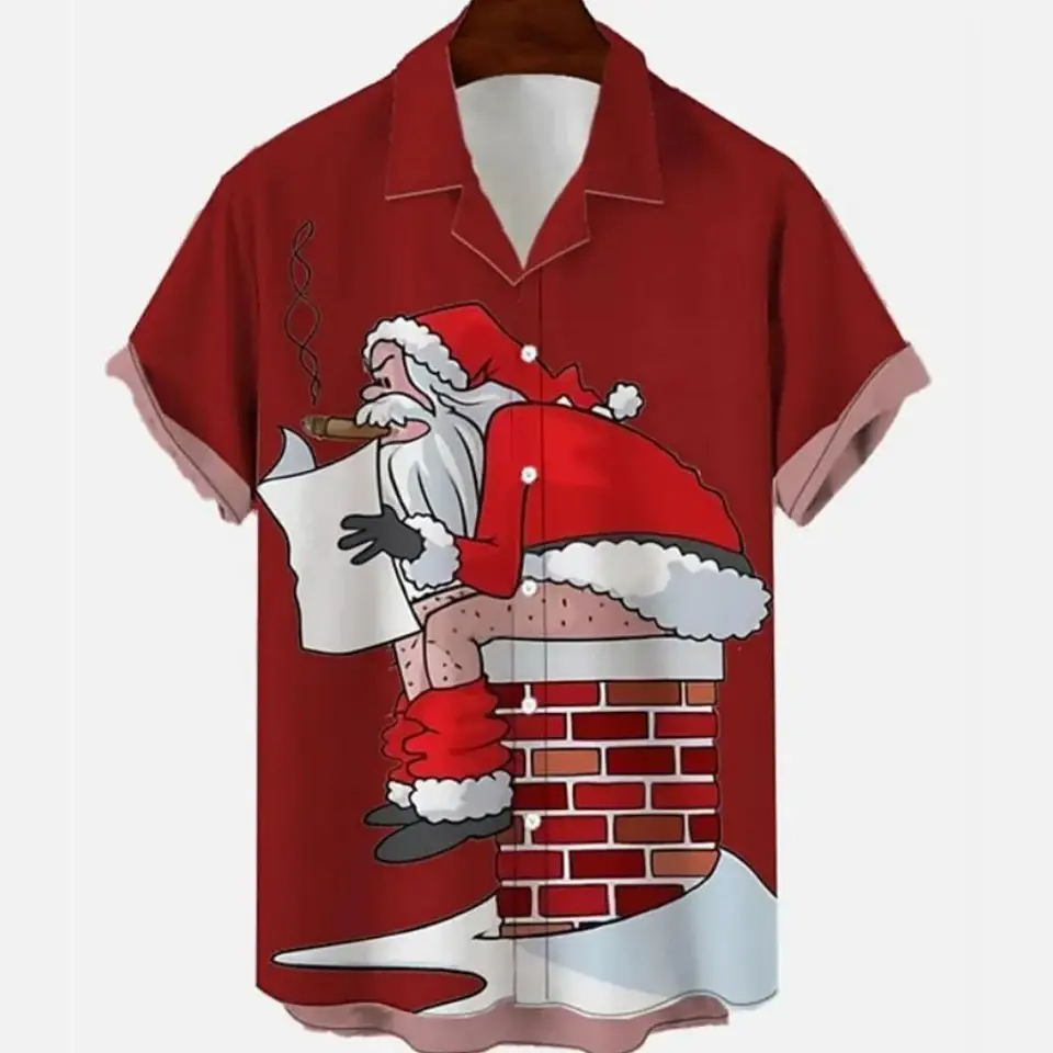 Nové vianočné oblečenie pánske košele s krátkym rukávom Tops 3d Santa Claus Grafický muž a ženy hip hop nadorné havajské leto