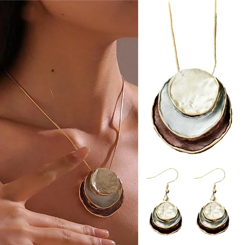 Nové vinobranie nepravidelné náušnice náhrdelnícky kruhové prívesky vrstvené estetické dekorácie Trend Trend Elegantné šperky pre ženy