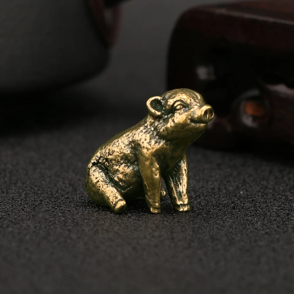 Nové vinobranie starožitné mosadzné medené ošípané figuríny Zodiac Pig Lucky Home Decoration Craft Ornament Souvenír Darčeky