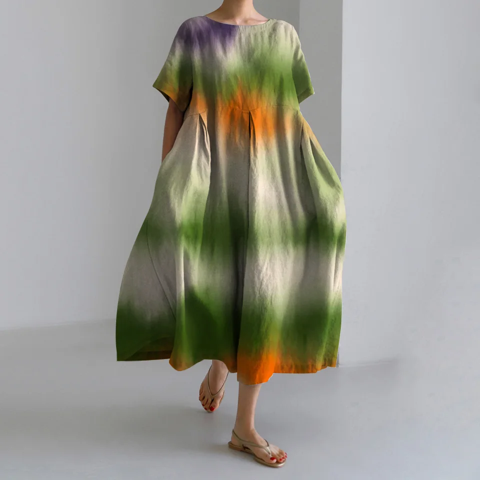Nové vintage dámske šaty vrstvené textúru zostrihové tlačené šaty elegantné príležitostné šaty s krátkym rukávom voľné módne šaty