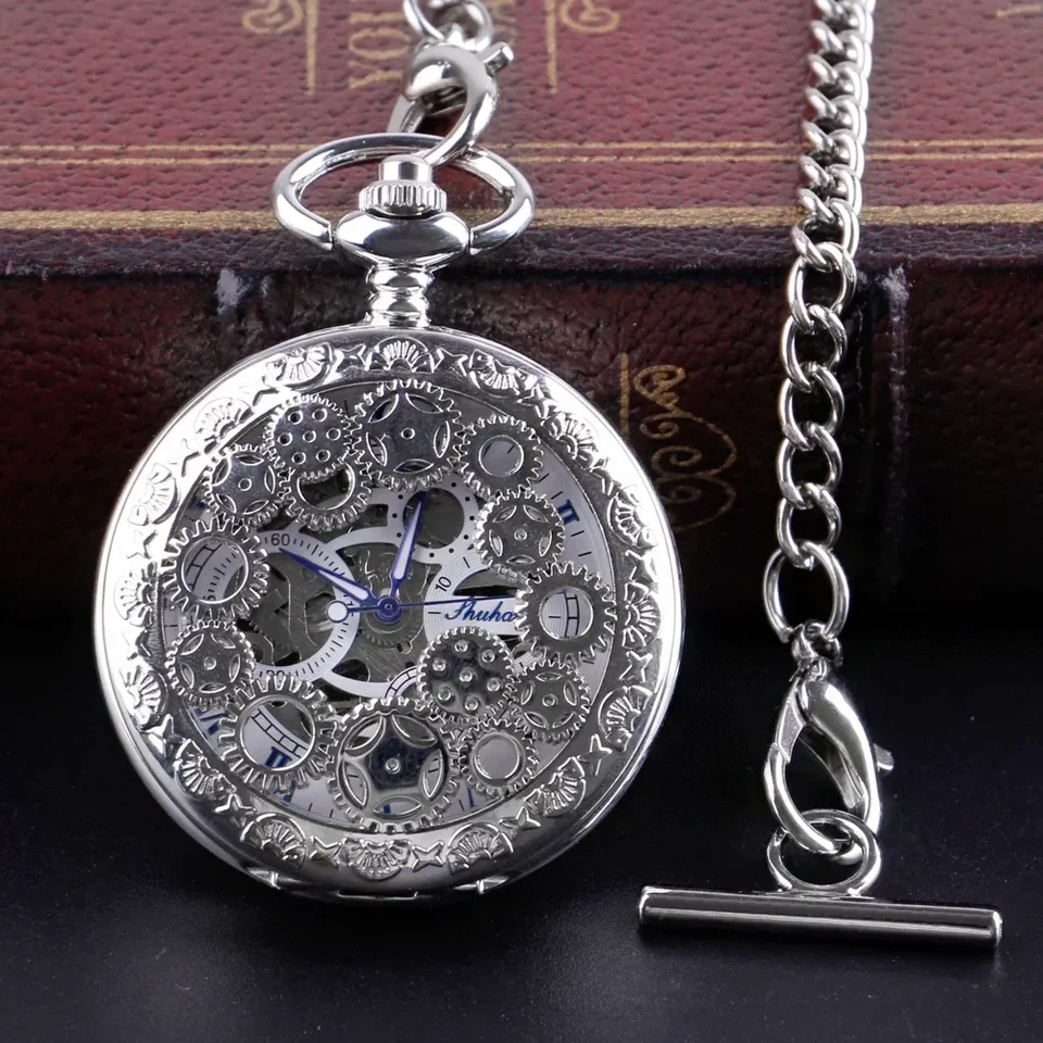 Nové vintage parné punkové koláčiky duté mechanické vreckové hodinky FOB reťaz ručný veterný kostra náhrdelník Hodiny Hodiny Men Dámske darčeky