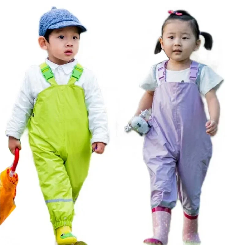 Nové vodotesné dievčatká chlapci chlapci PU Rain Pants Priedušné nohavice jednosmerné deti Detské oblečenie pre deti pre 1-8 rokov staré