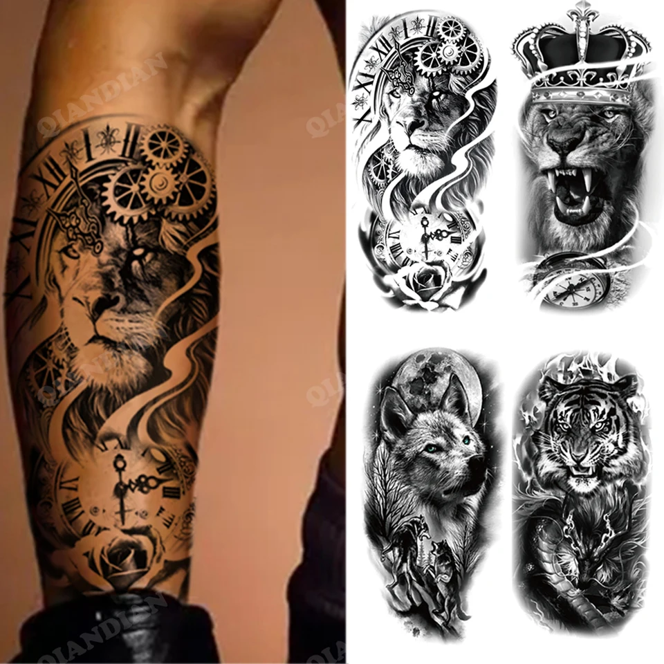 Nové vodotesné dočasné tetovacie nálepka lev kráľ tiger vlk les Mechanické divoké lode Men Body Art Arm Fake Tatoo Women