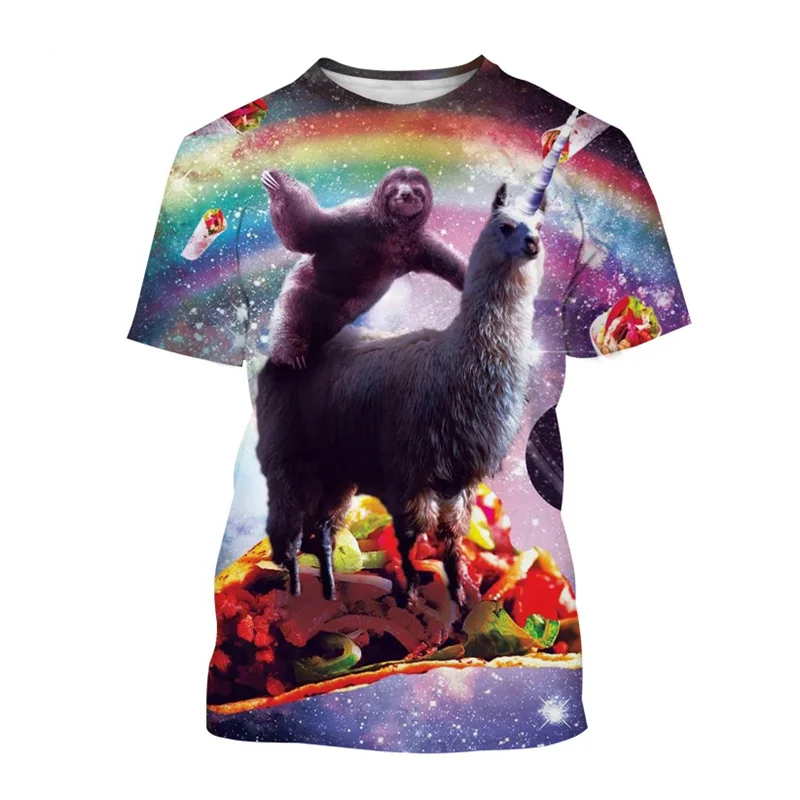 Nové vtipné tričko Galaxy Sloth Pattern Tričko pre mužov Príležitostné alpaca pizza 3D tlač Trh Tops Tops Nadmerné tričko s krátkym rukávom