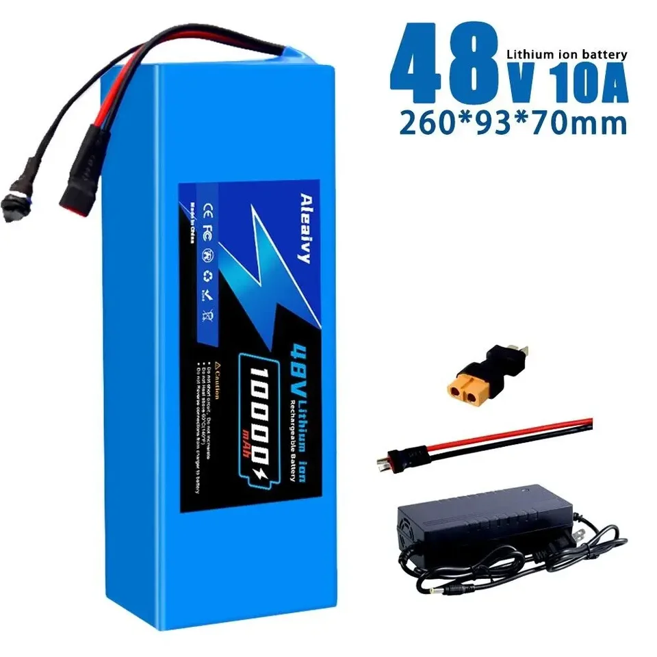 Nové vysokokvalitné 48 V 10AH 13S4P 18650 Lítium iónových batérií pre 48 V 250W ~ 1 000 W motorov s 30A BMS a 100V ~ 220V 54,6 V nabíjačkou