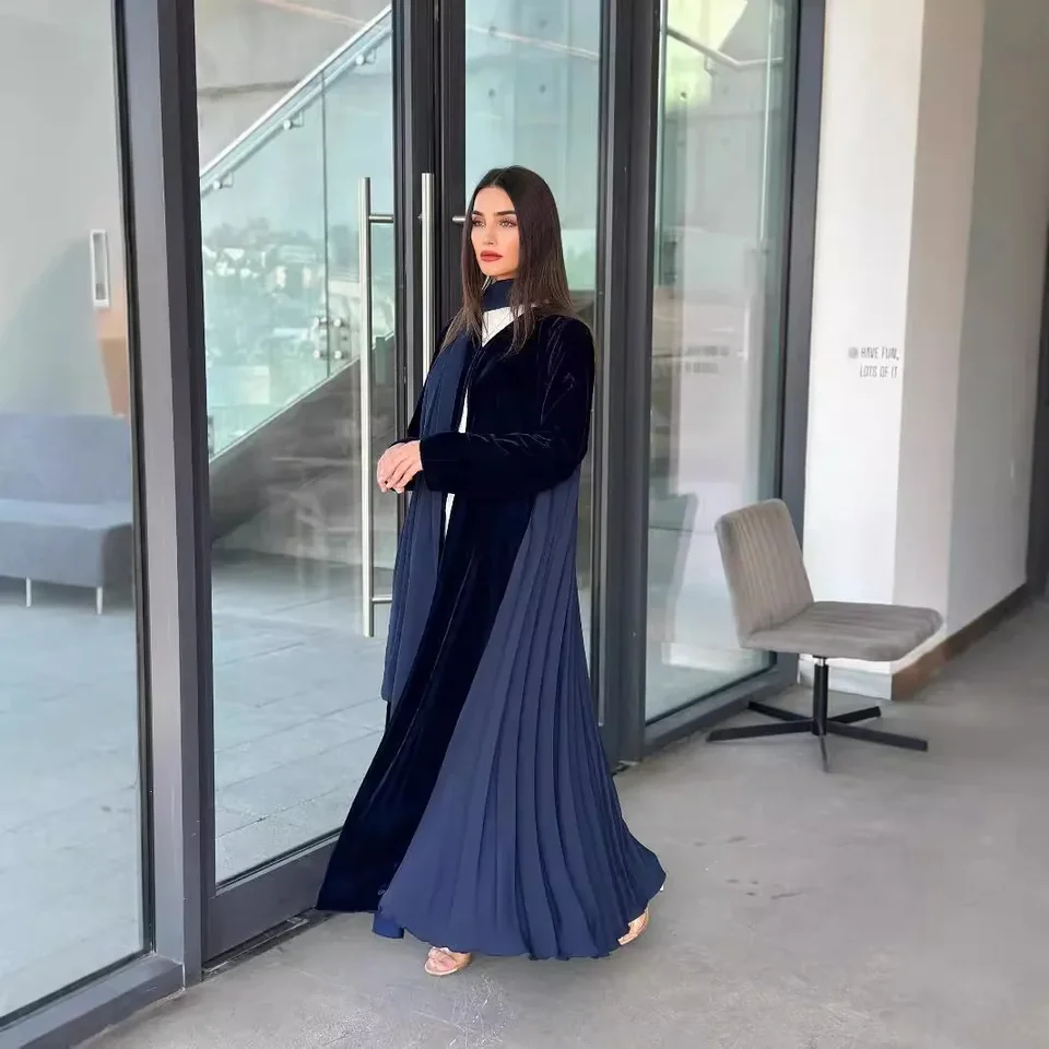 Nové zamatové abayas pre ženy moslimské skladané hidžábové šaty Dubaj Kimono Cardigan Islam oblečenie kebaya rúž Caftan marocain jalabiya