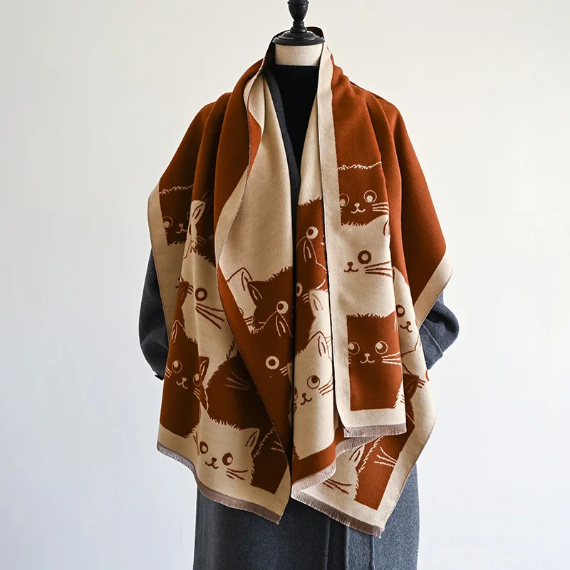 Nové zimné mačiatko Ženy pašmina šatky Fringe zabalenie teplých módnych značiek dizajnér Cashmere obojstranné šatky prikrývky mäkké šály
