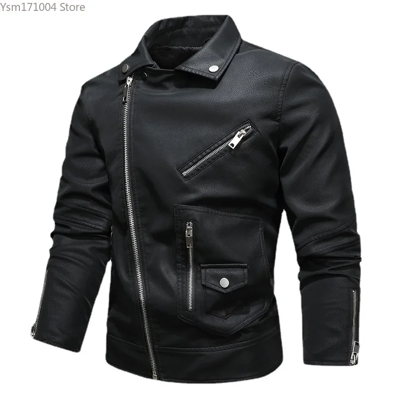 Nové zimné muži oblečenie pánske kožené bunda Motocykel Bicycle Warm Wool Lining Bund