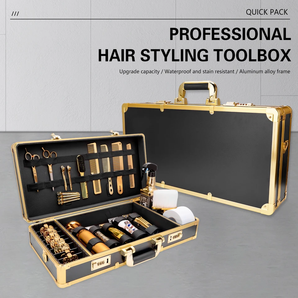 Nové zlaté nosné puzdro Barber Clippers Storage Box Dvojvrstvová kaderníctvo Organizátor bez loga Case Barbershop Tools