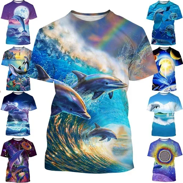 Nové zviera Funny Dolphin 3D tlač Pánske tričko Móda letné hip-hop karikatúru delfínu unisex príležitostné tričko s okrúhlym krkom