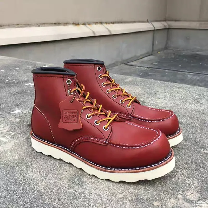 Nové červené luxusné dizajnér ručne vyrábané vintage mužské topánky Vysoko kvalitné kravské kožené členok topánky Goodyear Welted Wings Motors topánky