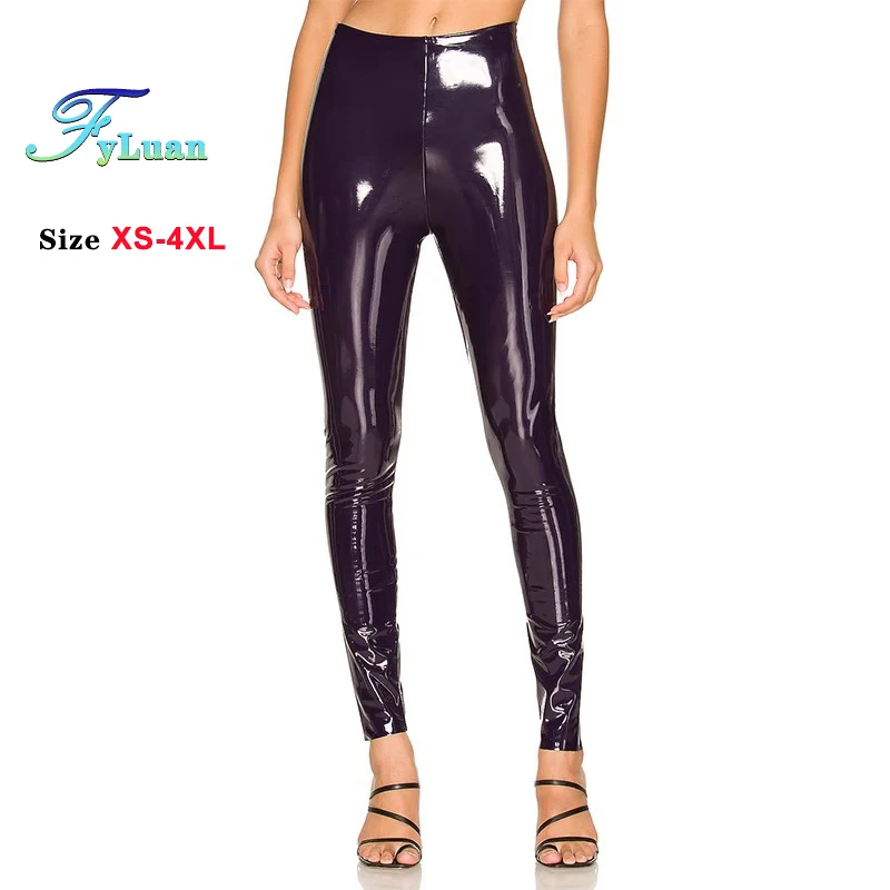 Nové červené ženy lesklé kožené nohavice PU Slim 4xl Sexy Leggings Latex pružné nohavice s vysokým pásom Bodycon Pants Skinny členok.