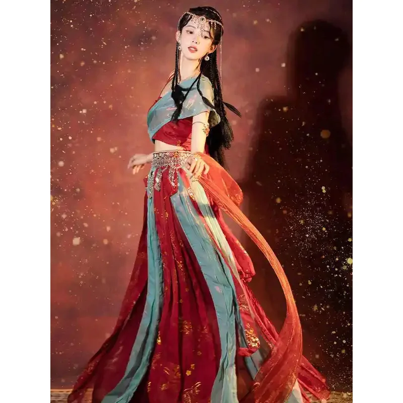 Nové čínske prvky vylepšené Hanfu Žena Ancient Princess Exotic Exotic Cos Dunhuang Flying Dance Photo kostým