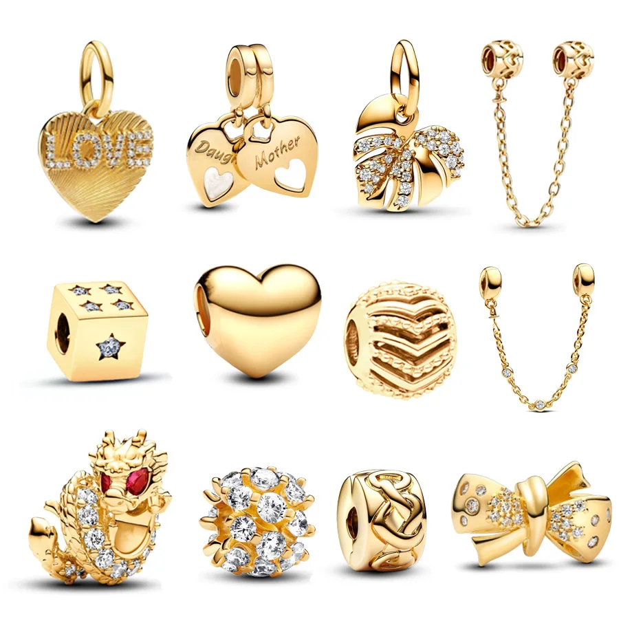 Nové šumivé nekonečné srdce ， Monstera Leaf ， Triple Clear Stone Chain Chain Charm Partel Fit Original Pan Náramok DIY Darček pre šperky