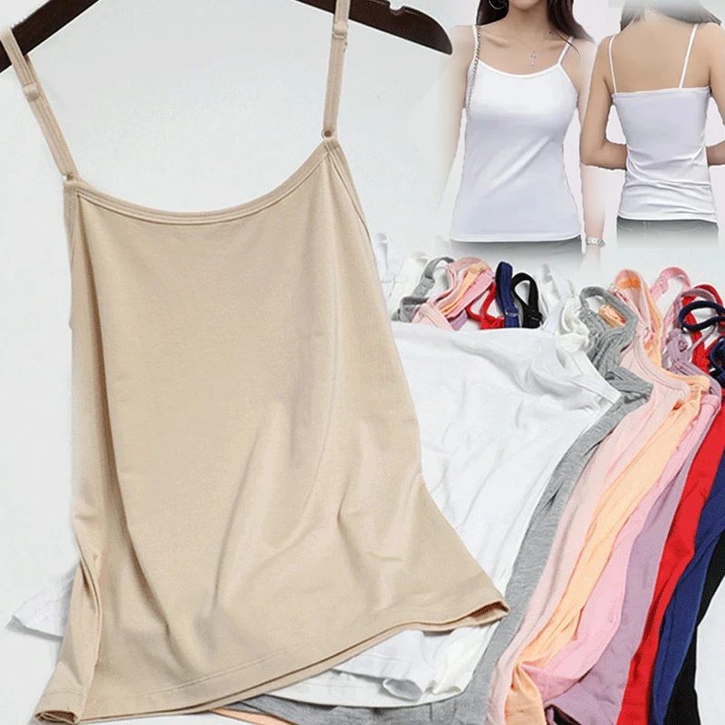 Nové ženy Camisoly Letné dievča Sexy popruh bavlnené rukávy bez rukávov tenký vačkový vesta Pevné top top s celoupingovými základnými vestami topy