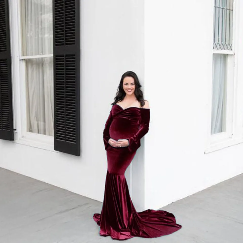 Nové ženy materské fotografovanie šaty podlahová dĺžka mlieka hodváb dlhé šaty pre tehotenstvo v krku V sexy šaty modré tehotné oblečenie