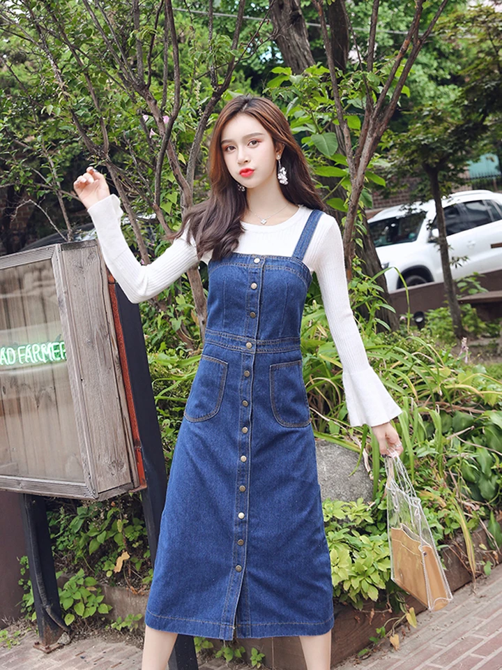Nové ženy modré džínsové šaty jarné letné letné letné breasové šaty Slim Fit Suspender šaty ženské dĺžky lýtka Vestidos