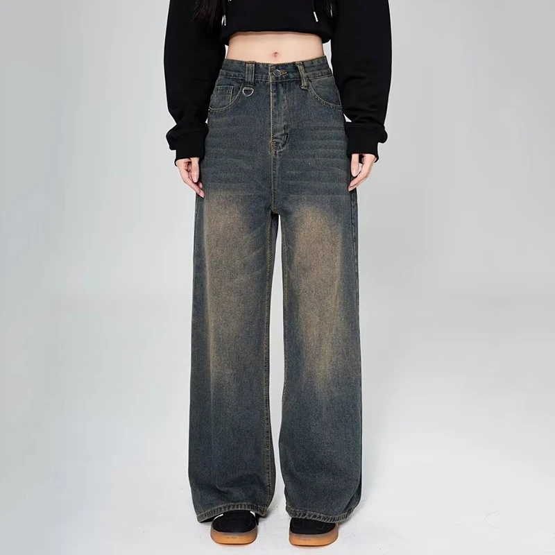 Nové ženy móda rovné harajuku džínsy Žena Vintage High pás na streetwear džínsové nohavice Dievčatá denne široké nohavice Príležitostné nohavice