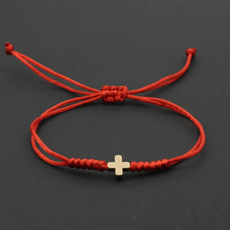 Nové ženy náramok Lucky Red Lope Pleted Pletable Kresťanská viera Kríž náramky a náramky