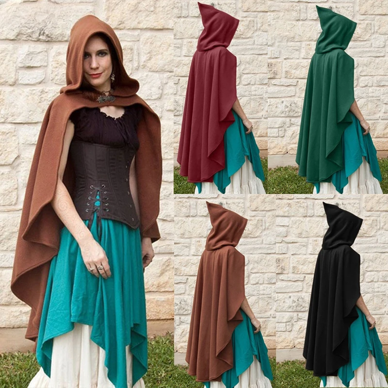 Nové ženy Stredoveké vintage pirátske čarodejnice s kapucňou Cape Steampunk Gothic Velvet Poncho Coats Halloween Carnival Party Cosplay Cloak