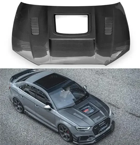 Nové！ pre Audi A3 S3 RS3 2021 2022 2023 Skutočné uhlíkové vlákno Priehľadné auto predný nárazník Motor Venný kryt