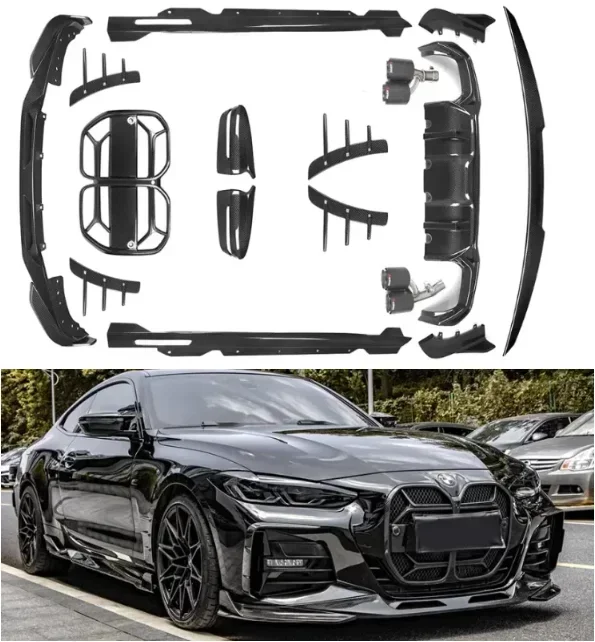 Nové！ pre BMW G22 G23 425 430I 2DOOR 2021-2024 SUCHNÝ Uhlíkový nárazník predný pery Zadný difúzor mriežky mriežky GRILLE Bočné sukne
