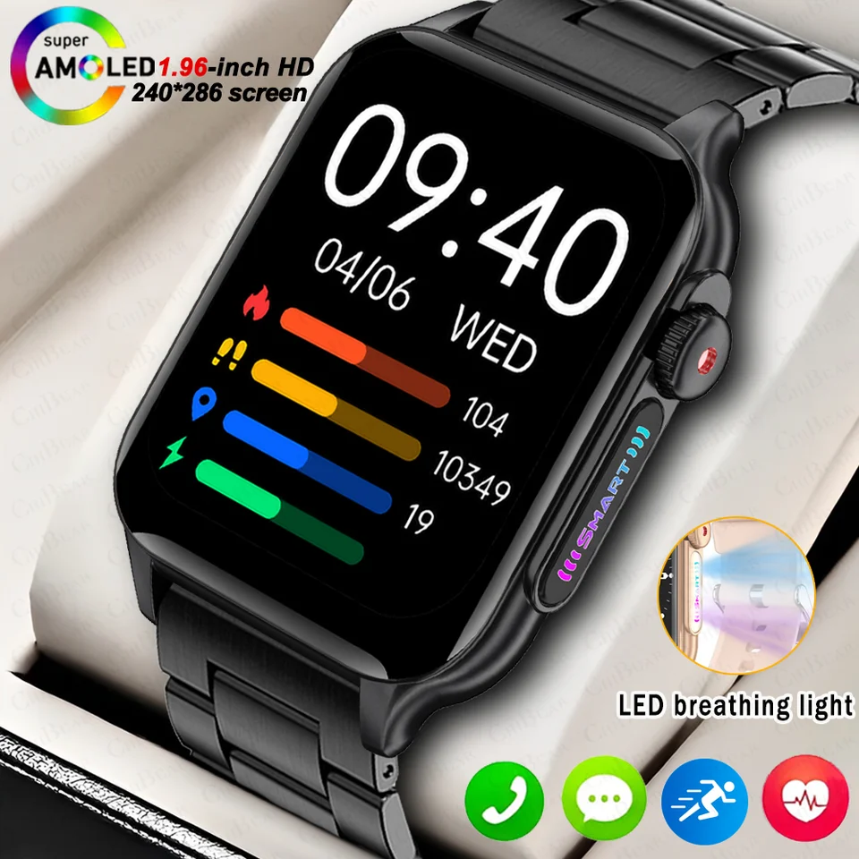 Noví GPS Smartwatch Men 1,96 palca Screen Blood Oxygen Outdoor Sport Android iOS Bluetooth Call Smart Watch for Huawei Xiaomi