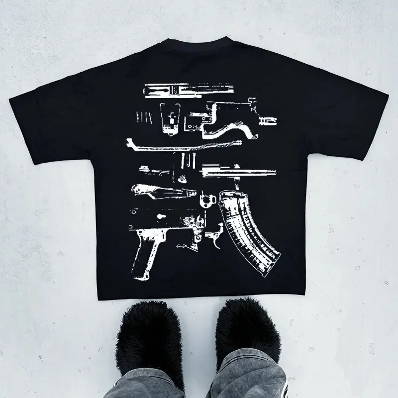 Noví letní muži Harajuku guľomet abecedy Grafická tlač y2k bavlnené tričko Hip hop grunge goth goth s nadmerne vysokým rukávom