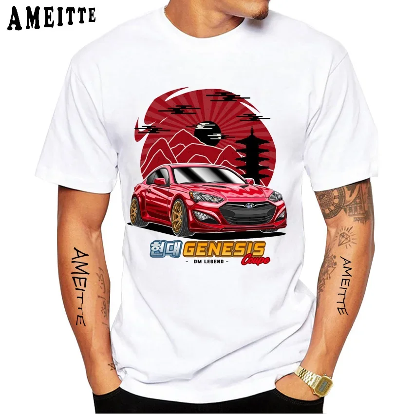 Noví letní muži krátke rukávy Kórejské auto genesis kupé legenda Tričko Tričko biely príležitostný chlapec Tees hip hop topy