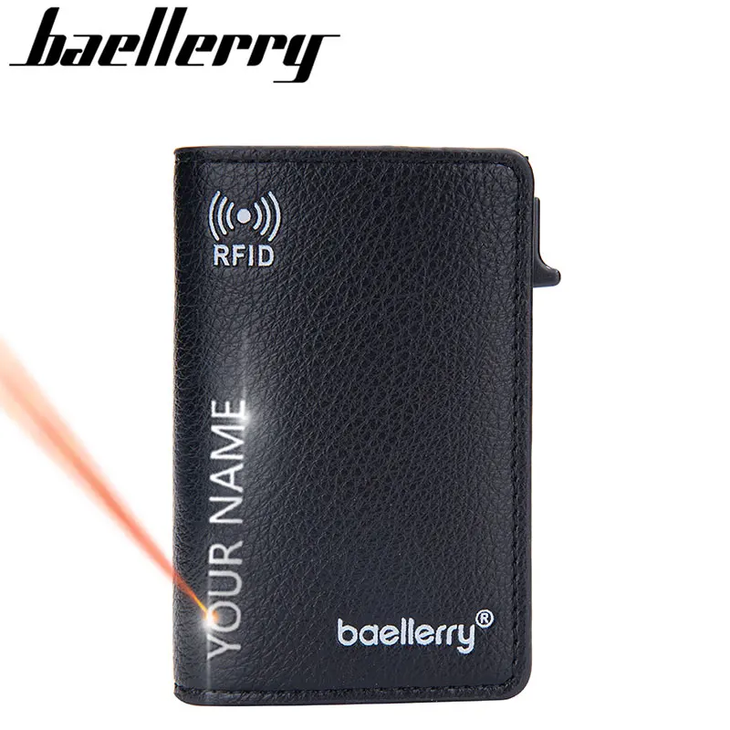 Noví mini muži RFID peňaženky zadarmo Názov gravírovanie vysoko kvalitné držiak kariet Slim Male Wallet PU kožená značka Pánska vyskakovacia kabelka