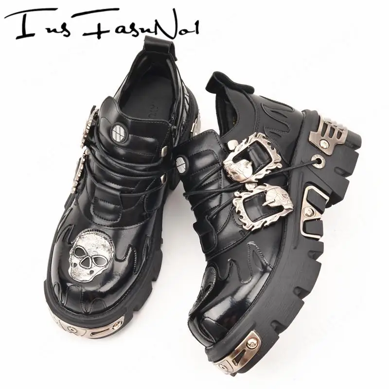 Noví muži gotické topánky lebky čierne dámske topánky dizajnér dizajnér punk kovová platforma Walking tenisky kostrové kovové pracky na ulici Street cosplay