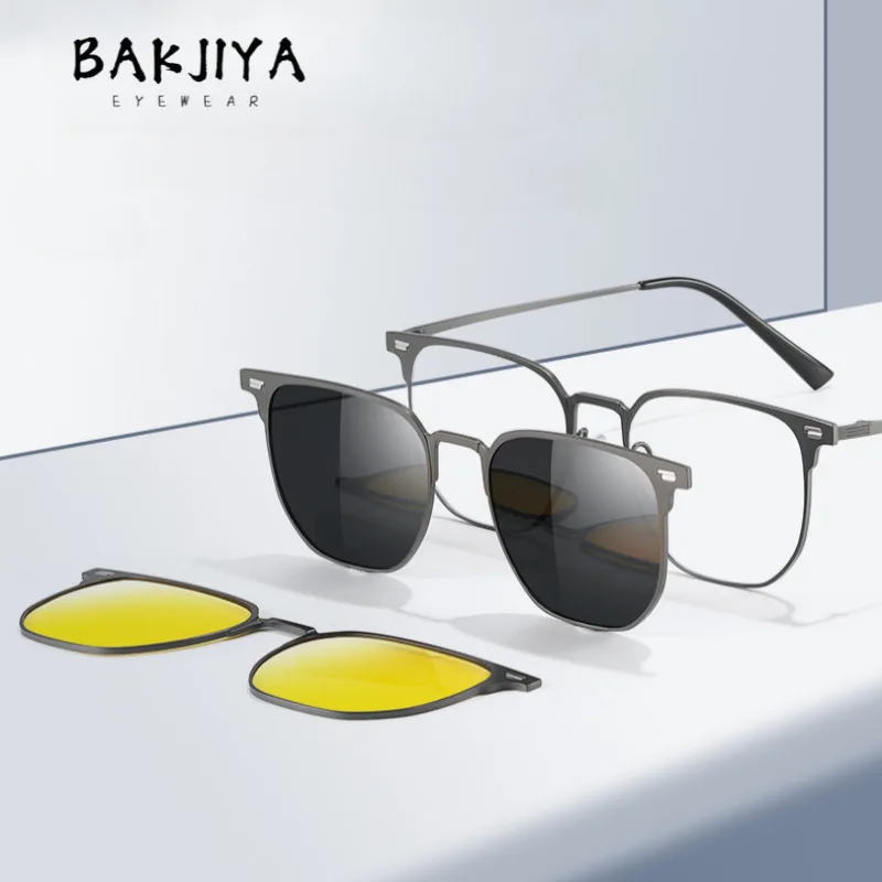 Noví muži Magnetic 2 in 1 Polarizované + nočné videnie Myopia Myopia Anti Blue Light Gume Rám UV400 Trend Rybolové slnečné okuliare
