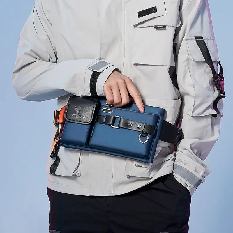 Noví muži Oxford hrudník vrecko na vonkajšie ramenné tašky na voľný čas Crossbody Messenger Tašky Multifunkčný pásový taška Luxusná značka Originál
