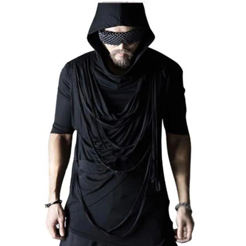 Noví muži s kapucňou tričká punk rock scéna show oblečenie Male Casy Half Raouve Lope Tees košele čierne tenké tričko