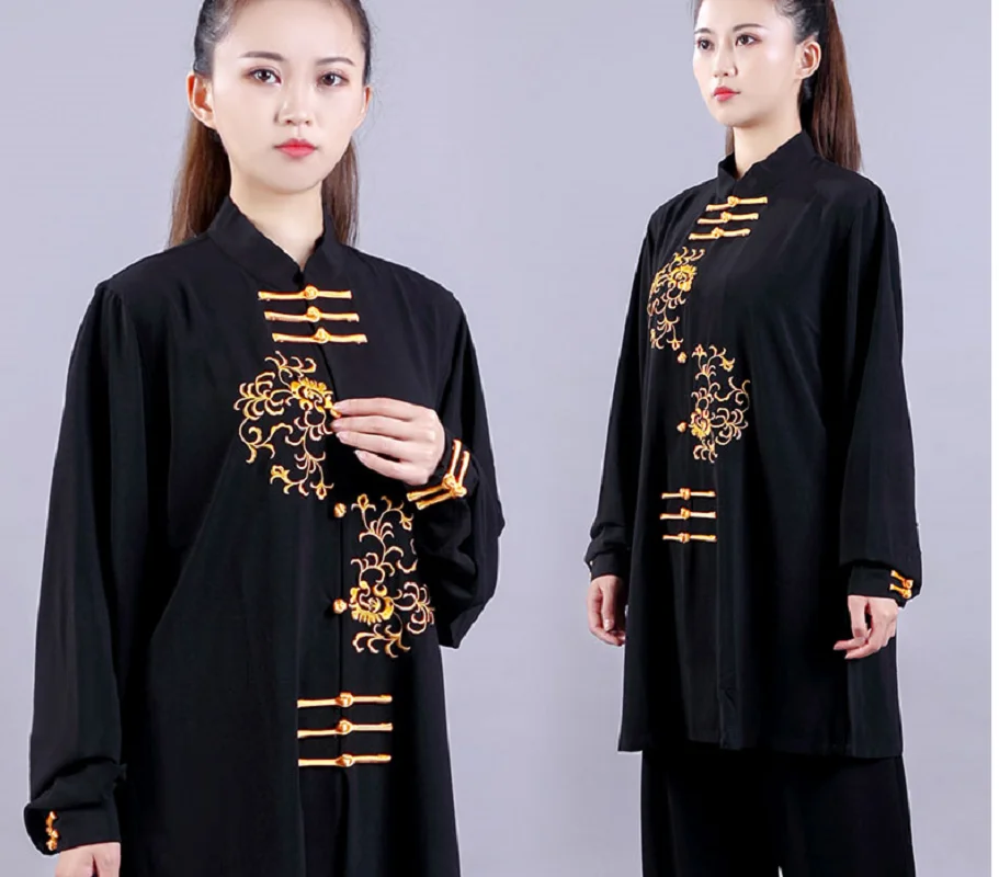 Noví muži Ženy Čínske tradičné vyšívané dlhé kung -fu obleky Tai Chi bojové umenia kostým Casy Casy Sport Jacket Pants Sety