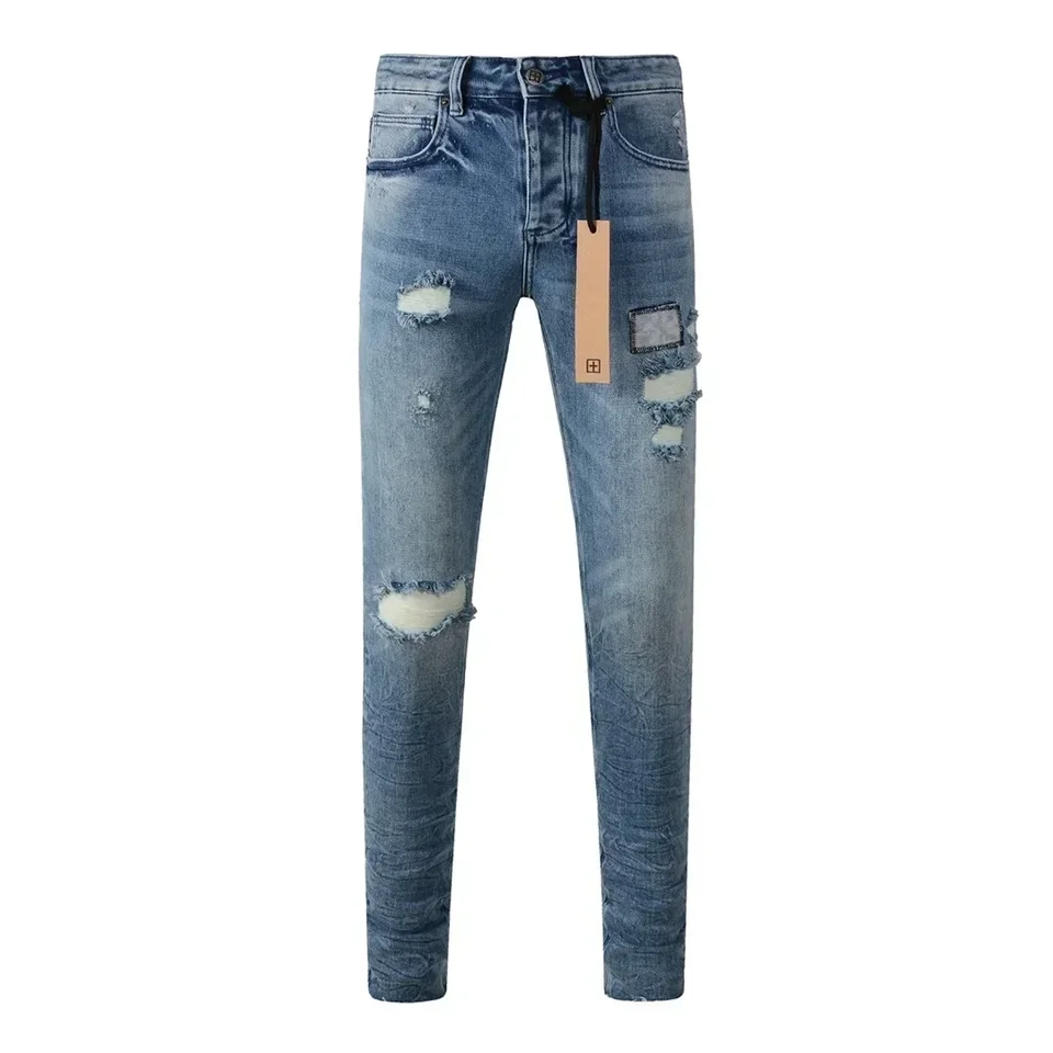 Noví prílety Ksubi krížové džínsy Men zúfalé svetlo Indigo American High Street Fashion Stretch Skinny Ripped Hole Frayedjeans