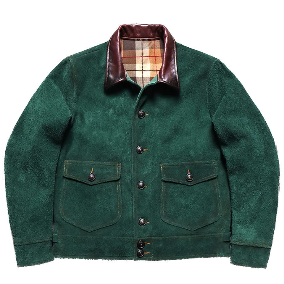 Noví prílety Man's Cow Suede Jacket Coat Green Fashion American Designer Blazer Coat Original Cowhide Overcoat plus veľkosť 5xl