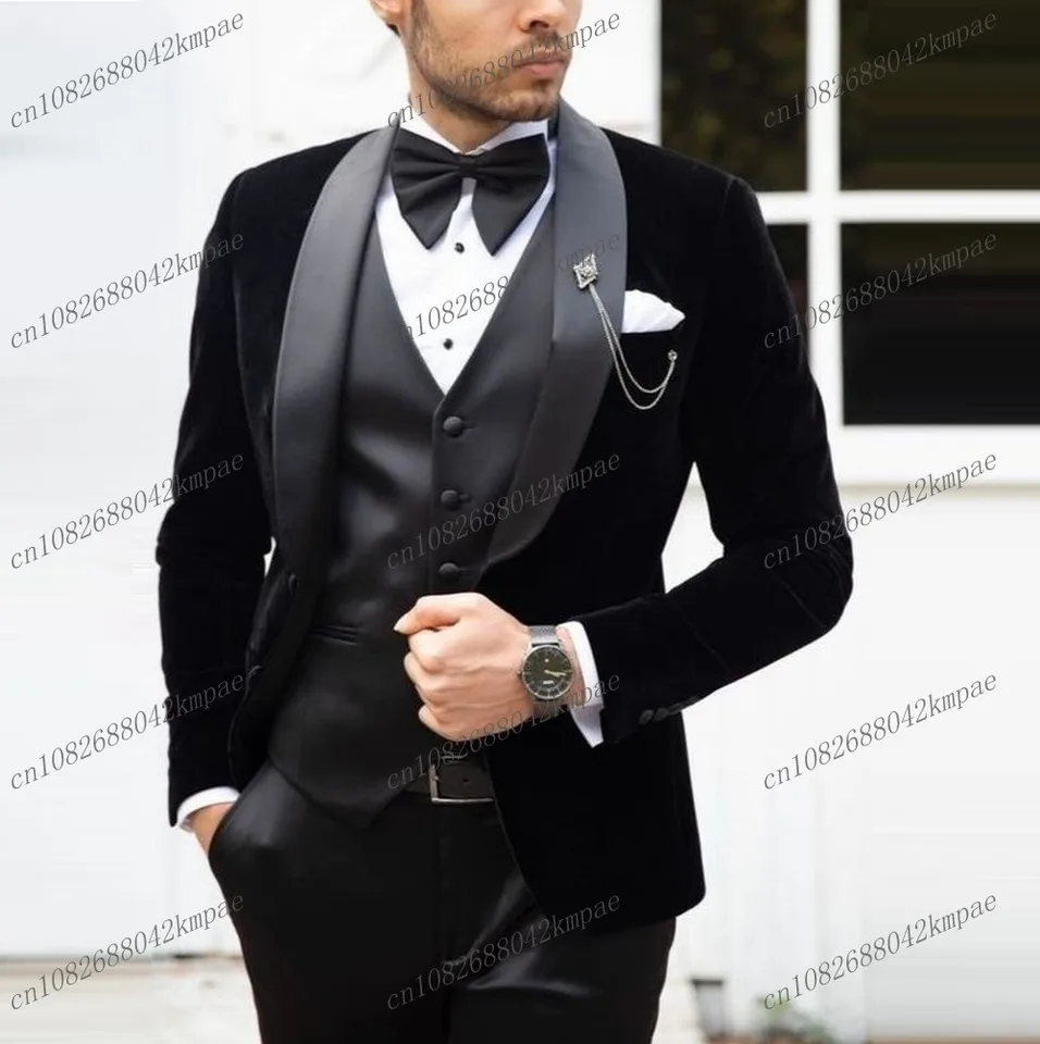 Noví čierni obchodní muži oblek Formálne príležitosti ženícha Groomsman Svadobný večierok Prom Male Tuxedo 3 -Piece Set Blazer Vest Vest Pants