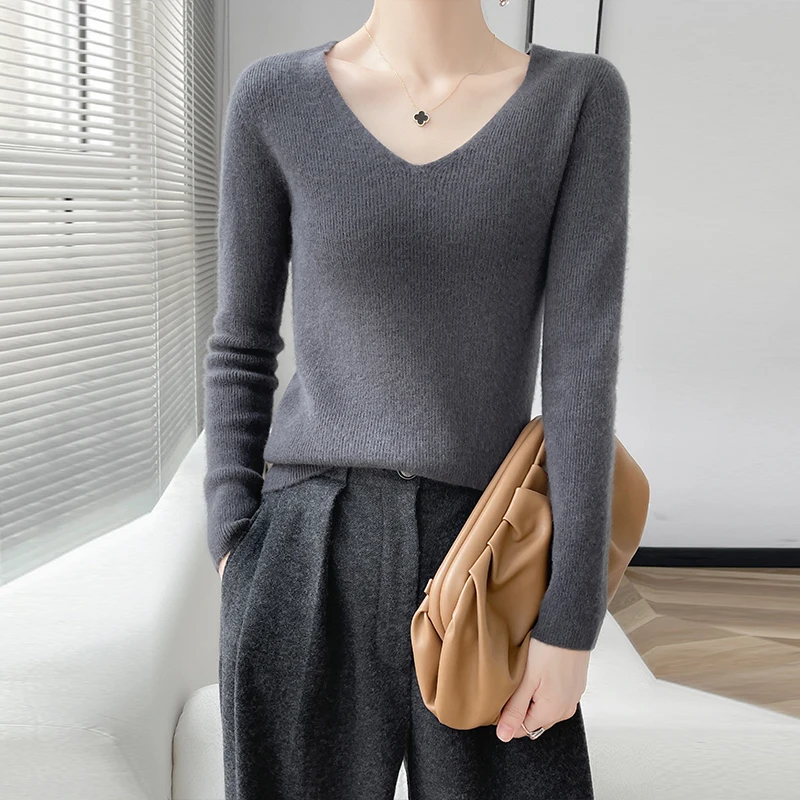 Nový 100% Merino Cashmere Sveter na jeseň a zimný krk Slim Solid Color Sweater Módne pletené pletené košeľa spodnej košele