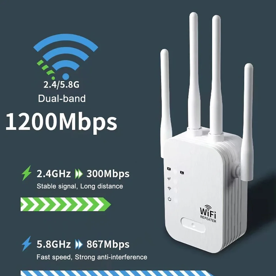 NOVÝ 1200 MBPS WIFI Repeater Wireless WiFi WiFi Booster 5G 2,4G Dual-Band Network zosilňovač Dlhodobý signál WiFi Router Home WiFi