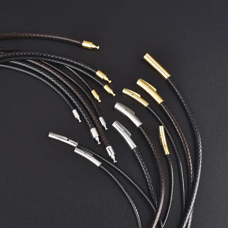 NOVÝ 2 mm čierny kožený vosk vosk reťaz náhrdelníka z nehrdzavejúcej ocele CLASP DIY Unisex náhrdelníky