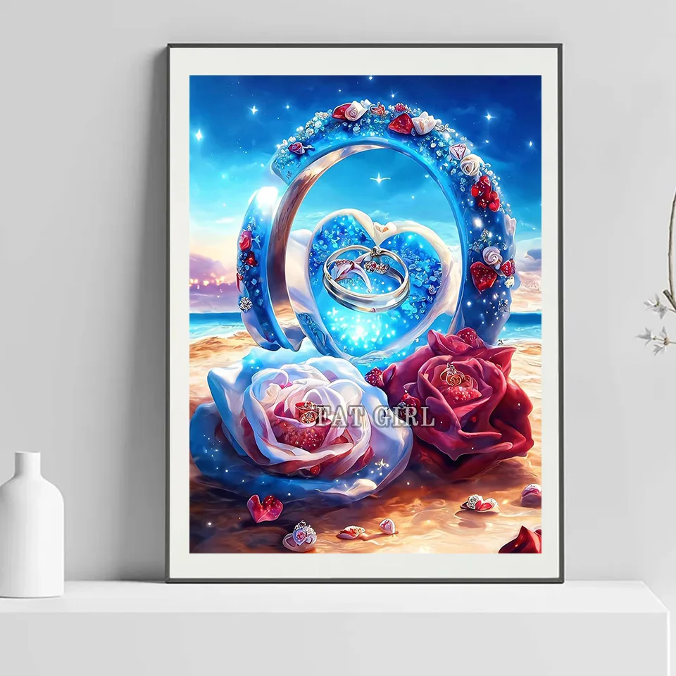 NOVÝ 2023 Plná diamantová maľba Romantická pláž v tvare srdca 5D DIY Diamond Mosaic Rose Rose Flowers Picture Domov Darček Darček H02