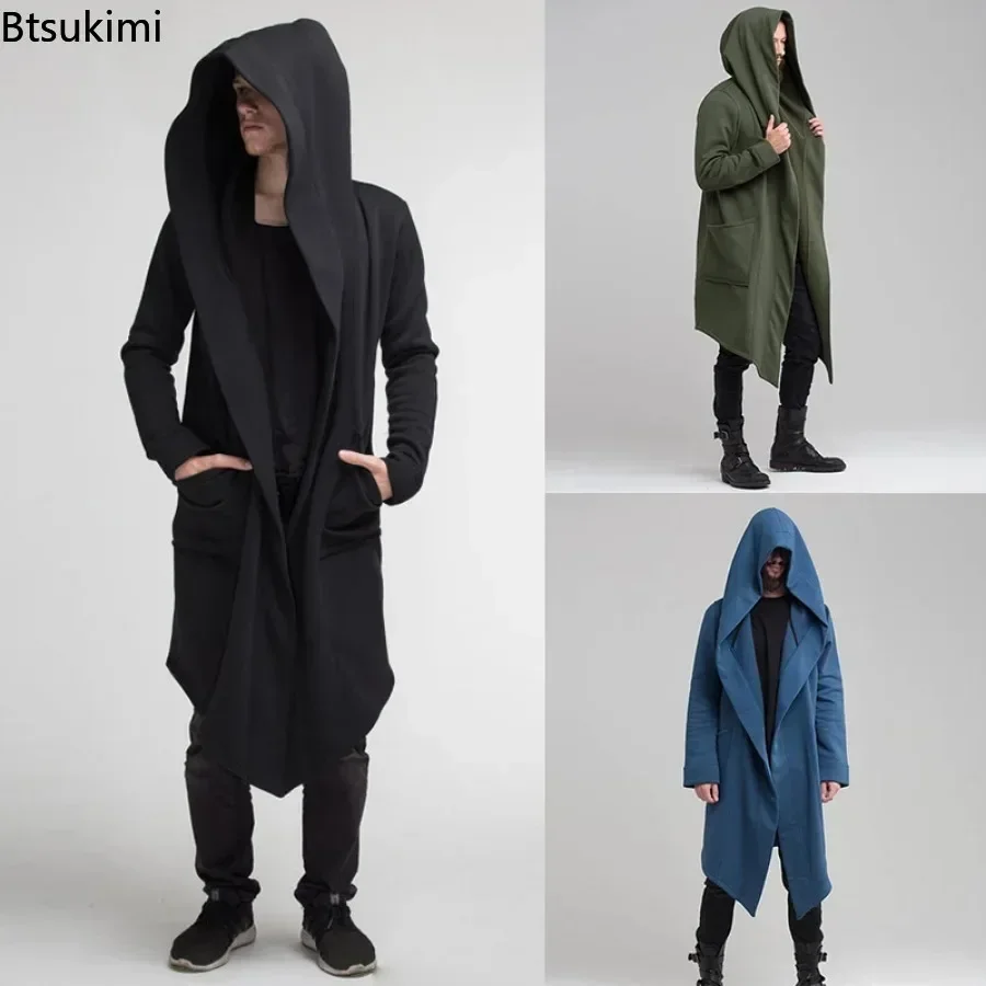 NOVÝ 2024 Men 'Casual Hoodie Coat Jacket Solid Mardigan Cloak Coat Otvorené predné predné Dlho Outwear Male Male Canch Coats Men Obliekanie