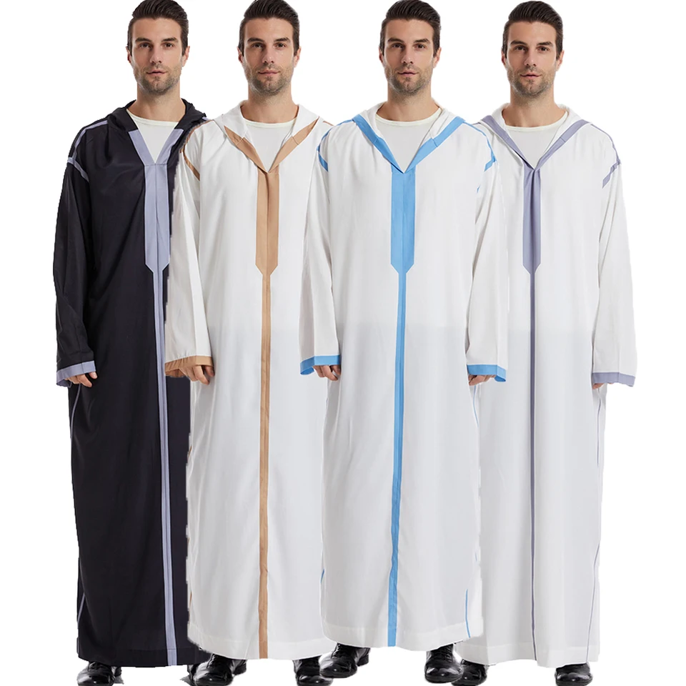 NOVÝ 2025 Moslim Jubba Thobe oblečenie muži mikina Ramadan rúž kaftan abaya dubaj Turecko islamské oblečenie Muž Male Last Loose Robe