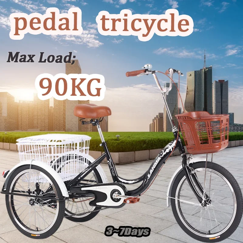 Nový 3-kolesový rámec vysokej uhlíkovej ocele pre dospelých bicykel pre prepravu prepravného pedálu s rastlinným košom Starší voľný čas na voľný čas
