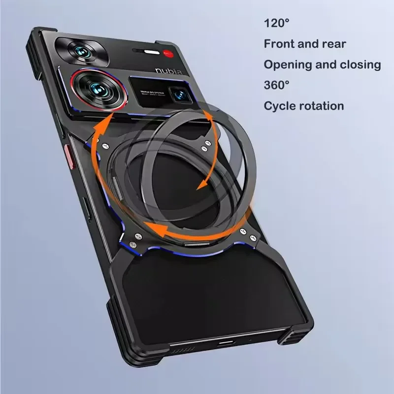 Nový 360 -stupňový otočný hliníkový magnetický kovový puzdro pre Zte Nubia Z60 Ultra Camera Ochrana ochrana Kickstand telefónu Puzdro