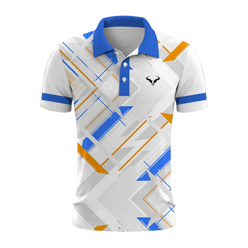Nový 3D tlačený pruhový štýl Men Polovičné košele módny golf tenis klopa s krátkym rukávom Top voľné a priedušné letné oblečenie