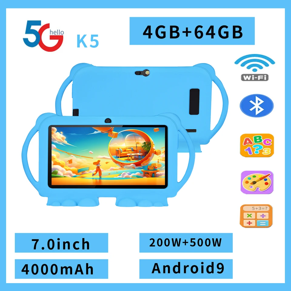 Nový 7,0-palcový detský herný tablet pre Android 9.0 Quad Core 4 GB RAM 64 GB ROM Detský darčekový tablet s batériou 4000 mAh