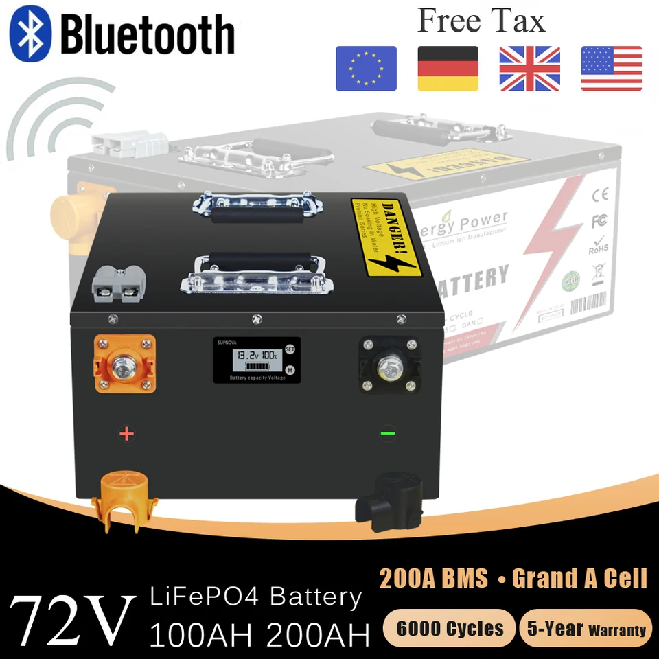 NOVÝ 72 V 50AH 100AH ​​LIFEPO4 batéria vstavané Bluetooth BMS lítiumfosforečnan pre solárny golfový košík RV Storage Boat